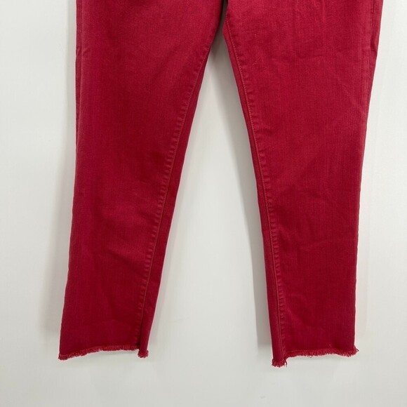 PRINCIPLE DENIM Red Pink Optimist Cropped Straight Leg Frayed Hem Jeans Size 25 - Picture 4 of 9
